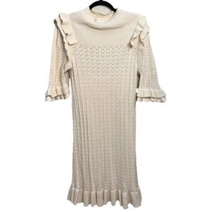 Happy X Nature Cream Knit Ruffle Sweater Dress Cottagecore Boho‎ Soft Girl Large